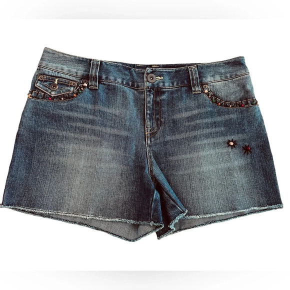 INC Beaded and Fringed Denim Shorts - Picture 2 of 5